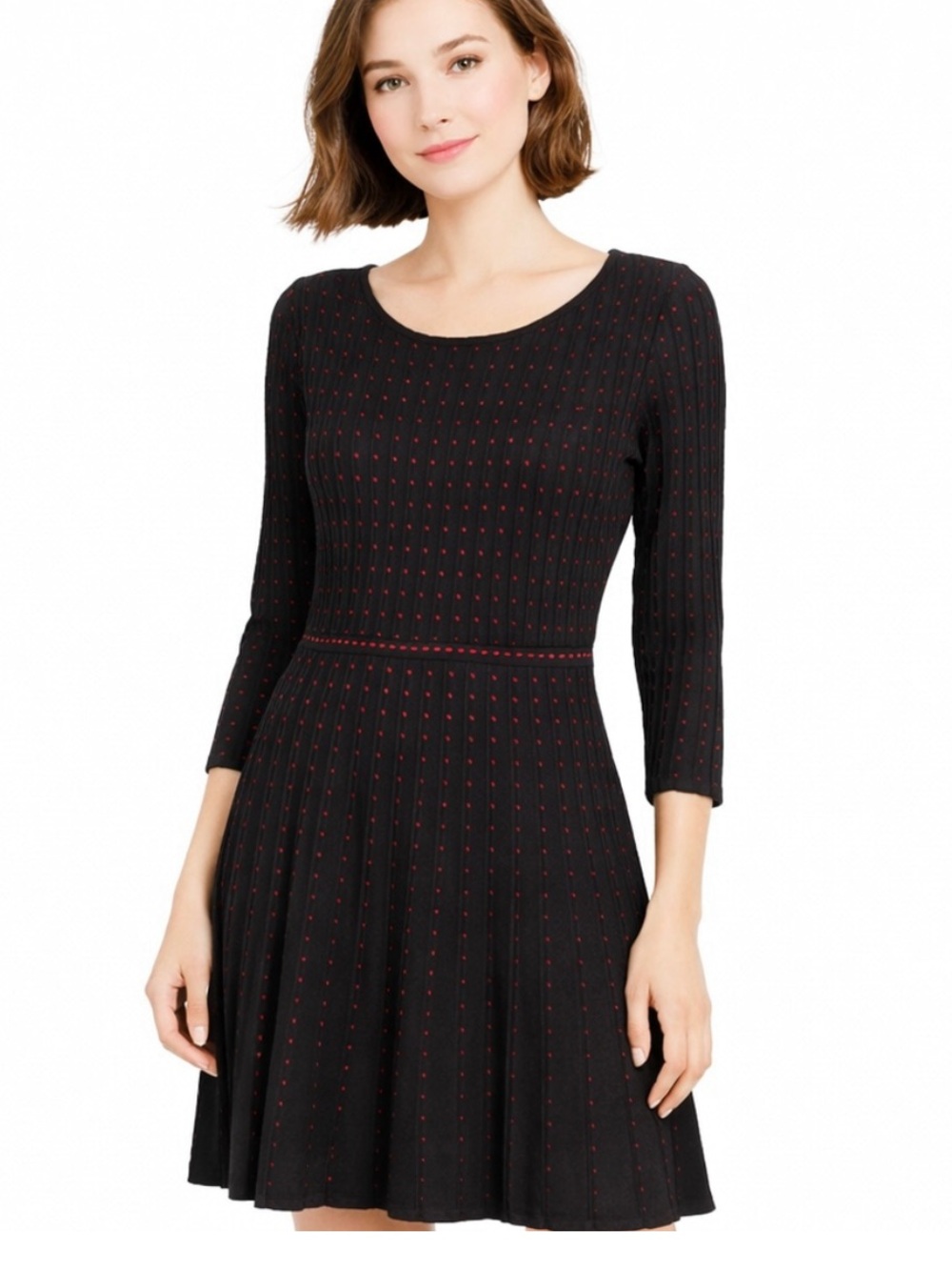 Nina Leonard Black Dress with Red Dot Detail